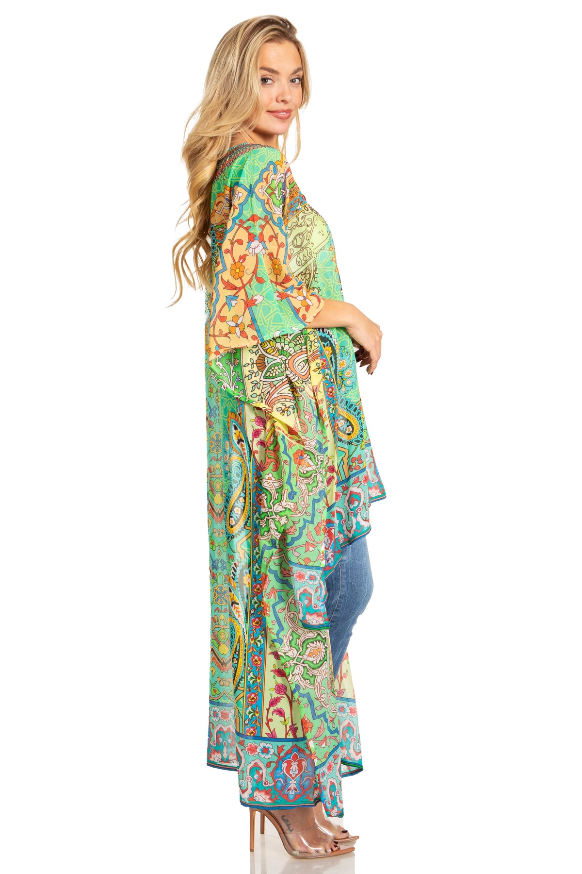 Sakkas Zeke Hi Low V-Neck Caftan Dress Printed Top Cover / Up