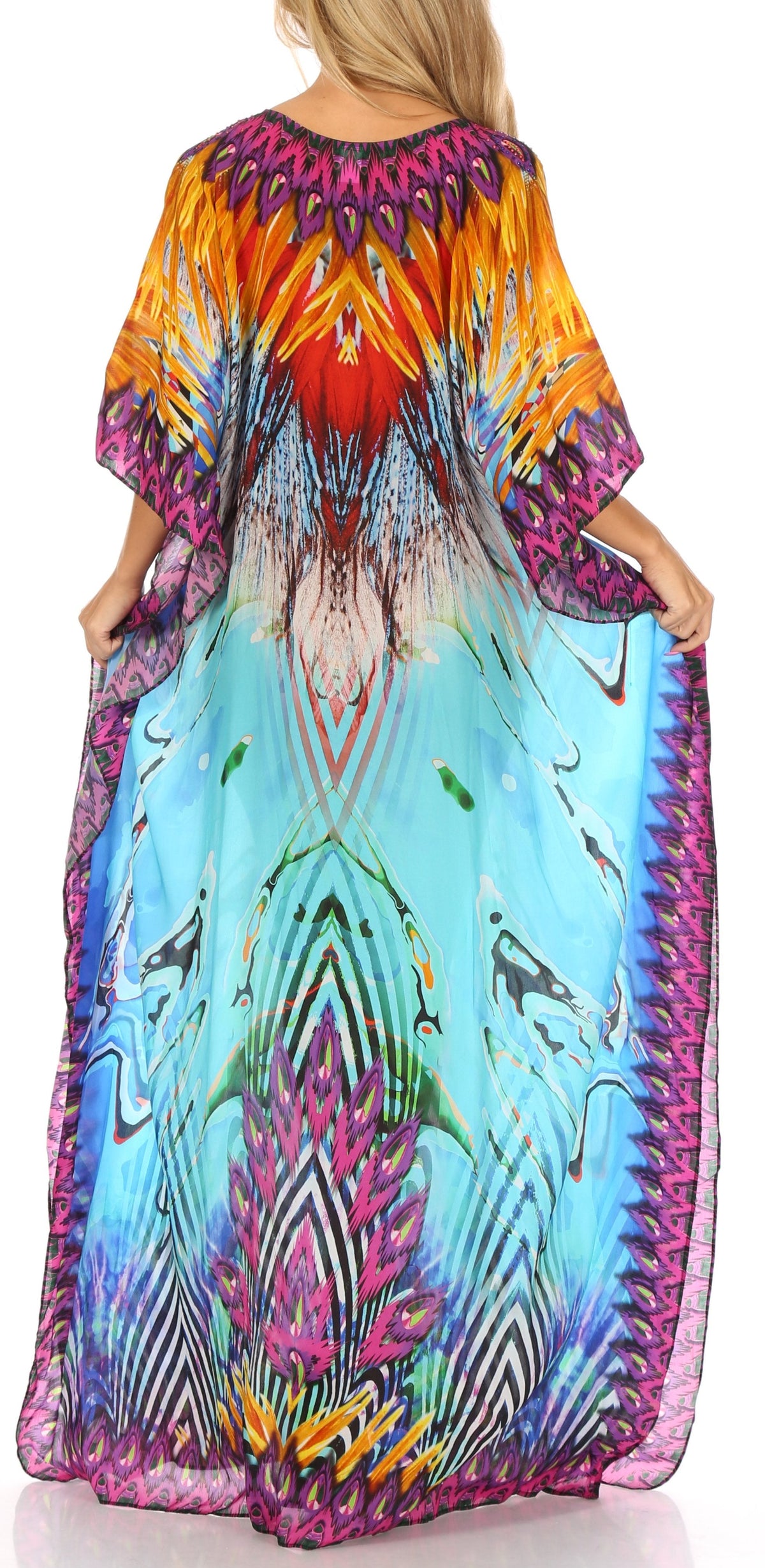 Sakkas Anahi Flowy Design V Neck Long Caftan Dress / Cover Up With Rhinestone