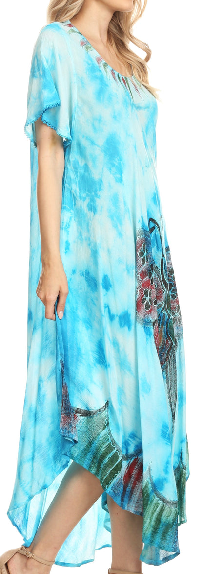 Sakkas Nalani Womens Flowy Caftan Tie Dye Summer Dress Cover up Relax Fit