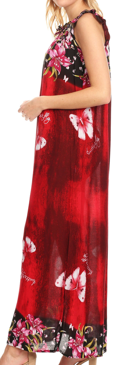 Sakkas Abby Womens Casual Long Tropical Off Shoulder Dress Elastic &amp; Floral Print