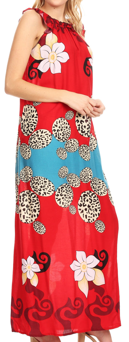 Sakkas Abby Womens Casual Long Tropical Off Shoulder Dress Elastic &amp; Floral Print