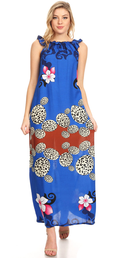 Sakkas Abby Womens Casual Long Tropical Off Shoulder Dress Elastic &amp; Floral Print