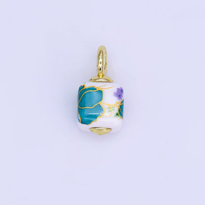 24K Gold Filled Green, Yellow, Purple, Red, Pink Flower Cube Ceramic Drop Pendant | E710 - E729
