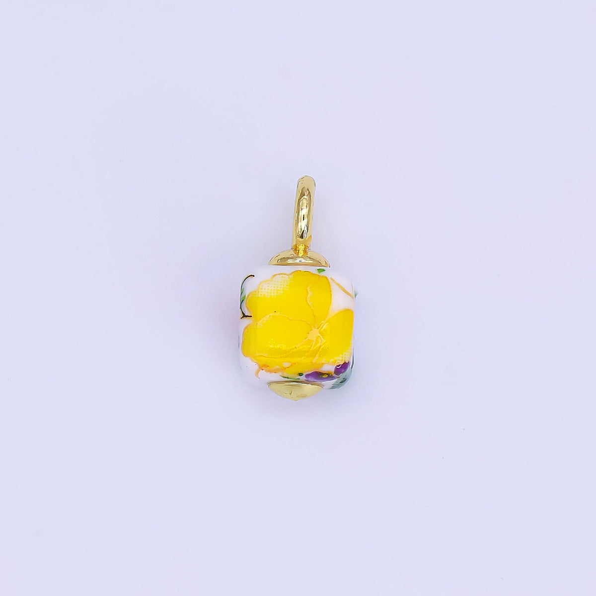 24K Gold Filled Green, Yellow, Purple, Red, Pink Flower Cube Ceramic Drop Pendant | E710 - E729