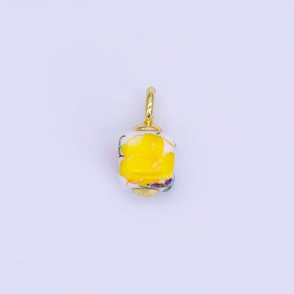 24K Gold Filled Green, Yellow, Purple, Red, Pink Flower Cube Ceramic Drop Pendant | E710 - E729