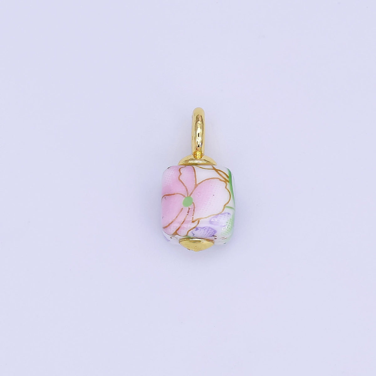 24K Gold Filled Green, Yellow, Purple, Red, Pink Flower Cube Ceramic Drop Pendant | E710 - E729