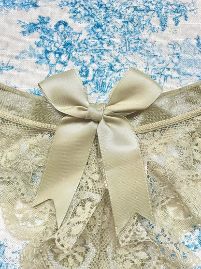 Green Lace Bow Panty - Luxurious Cotton Lingerie | Femstylo
