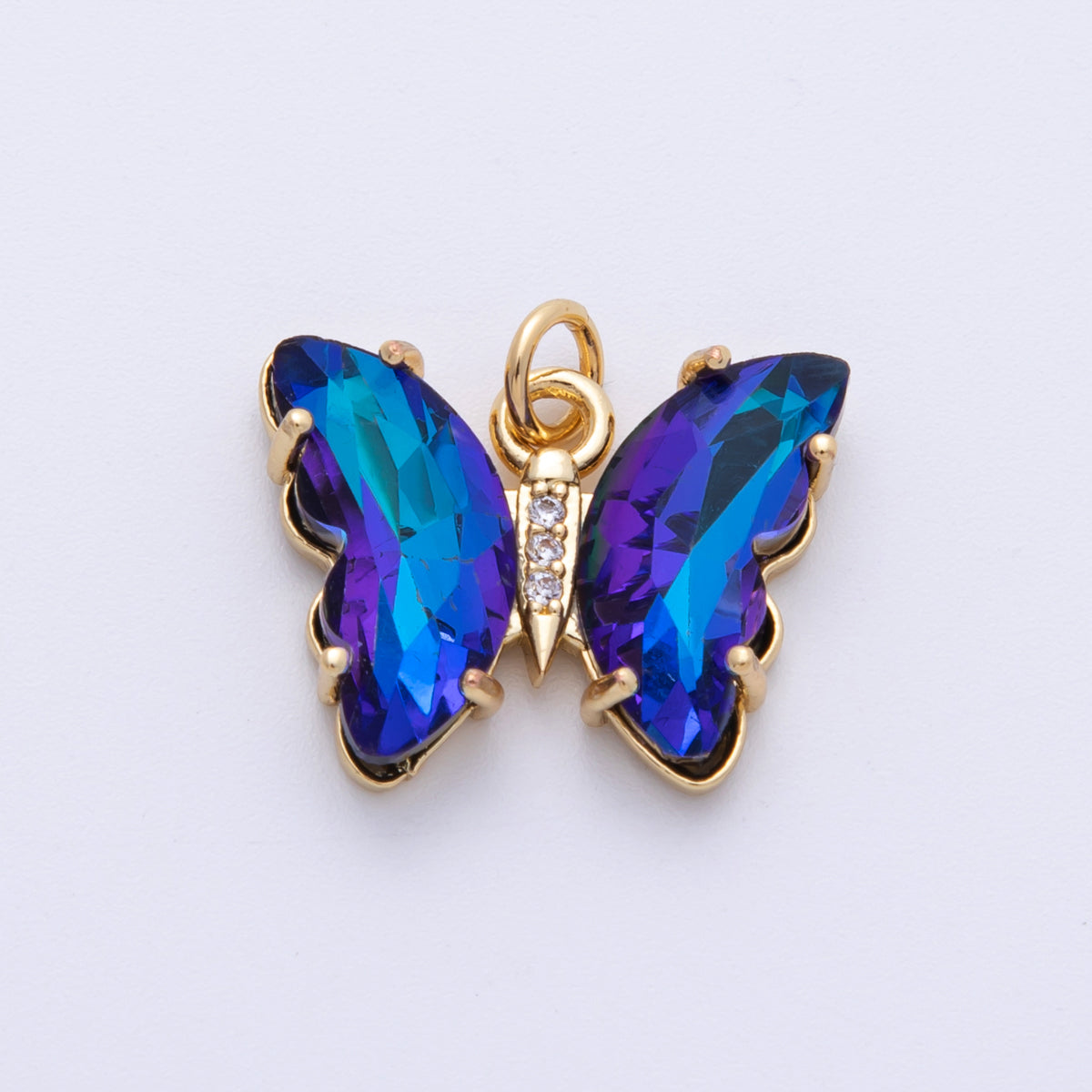 14K Gold Filled 15mm Blue Acrylic Micro Paved CZ Butterfly Charm | E848