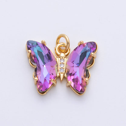 14K Gold Filled 15mm Blue Acrylic Micro Paved CZ Butterfly Charm | E848