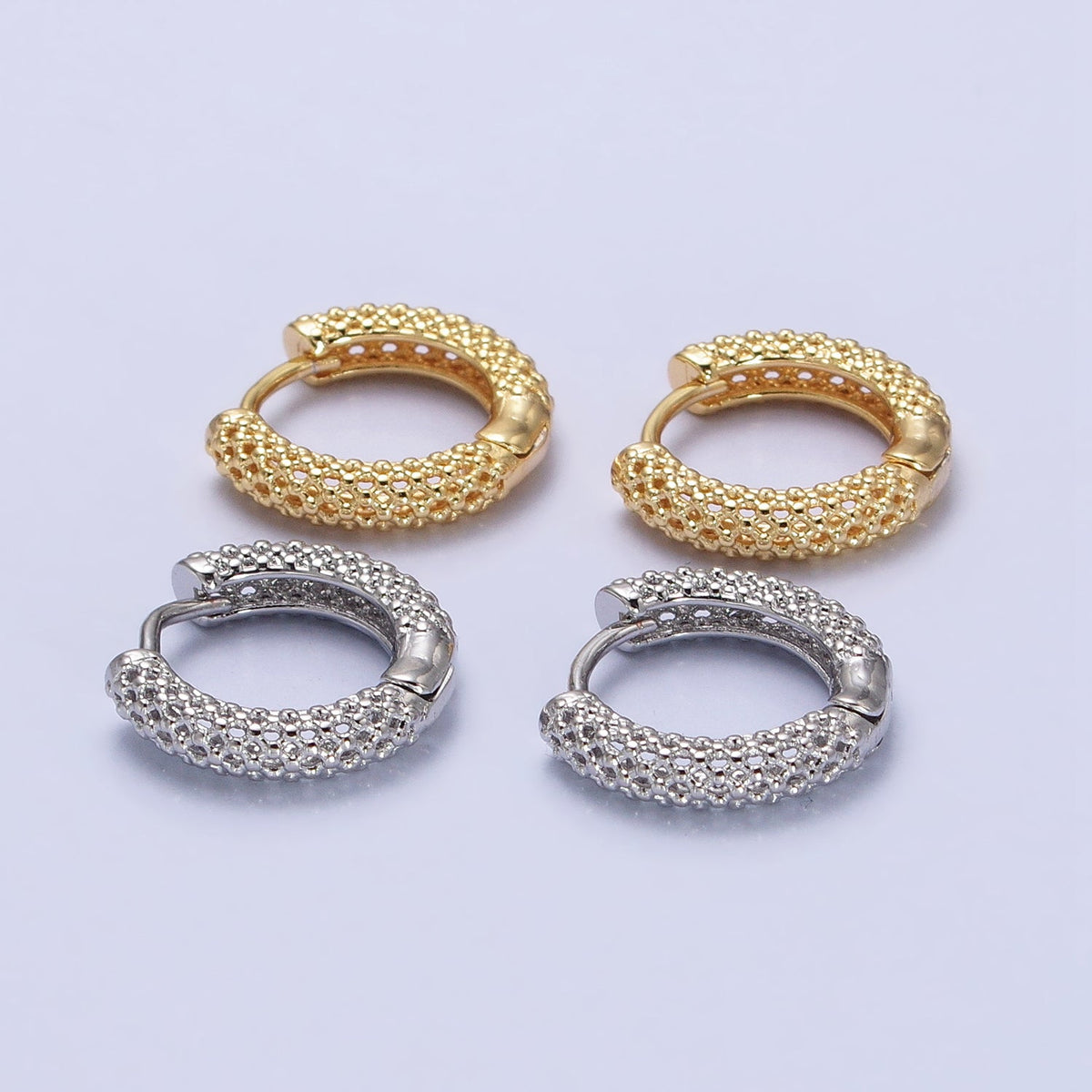16K Gold Filled 16mm Filigree Geometric Huggie Earrings in Gold &amp; Silver | AB453 AB438