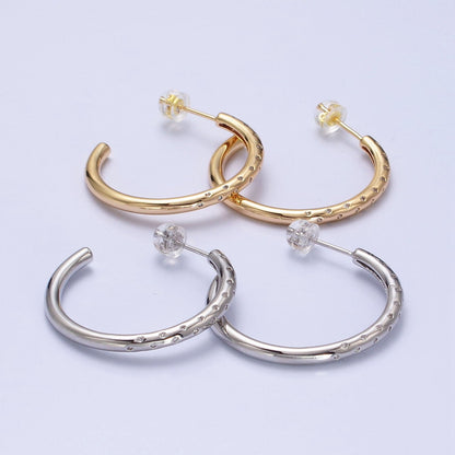 30mm Clear CZ Dotted C-Shaped Hoop Earrings in Gold &amp; Silver | AB749 AB741