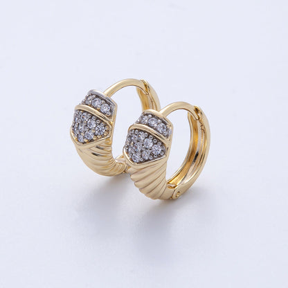 14K Gold Filled 15mm Micro Paved CZ Croissant Huggie Earrings | Earrings-00074
