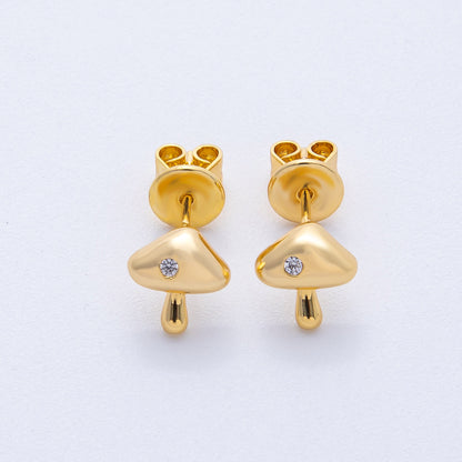 18K Gold Filled 8.7mm Clear CZ Dotted Mushroom Stud Earrings | Earrings-00082