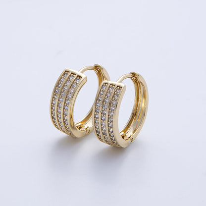 14K Gold Filled 18mm Triple Micro Paved CZ Huggie Earrings | Earrings-00091