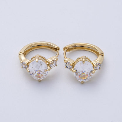 14K Gold Filled 15mm Clear, Green, Red Oval Solitaire CZ Huggie Earrings | Earrings-00145 ~ Earrings-00147