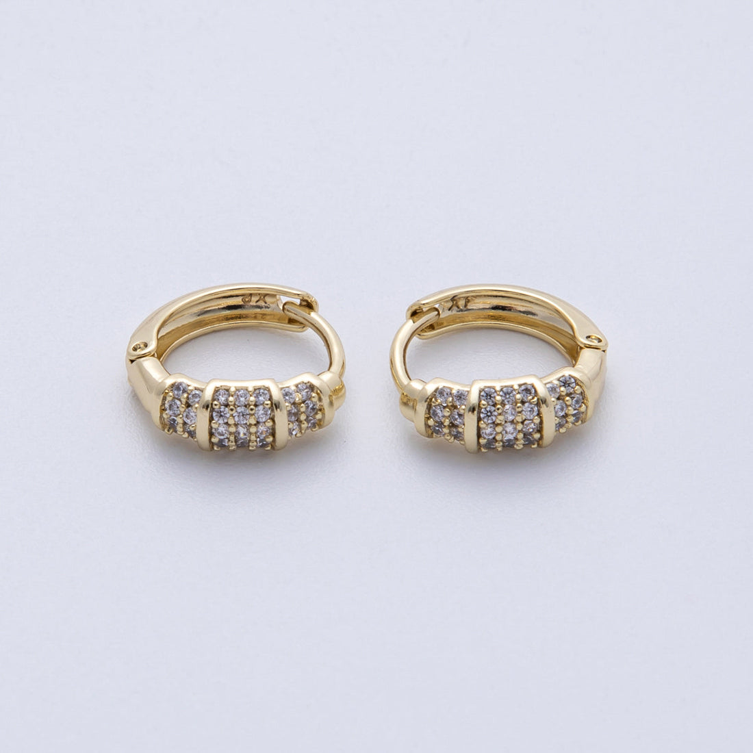 14K Gold Filled 13mm Clear Micro Paved CZ Geometric Cartilage Huggie Earrings | Earrings-00150