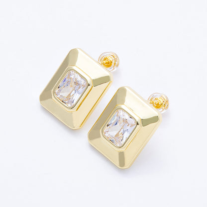 16K Gold Filled Clear Baguette CZ Rectangle Bezel Stud Earrings | EARRINGS-00163