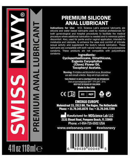 Swiss Navy Silicone Based Anal Lubricant - 4 oz