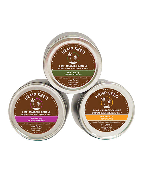 Earthly Body Massage Candle Trio Gift Bag - 2 oz Skinny Dip, Dreamsicle, &amp; Guavalva