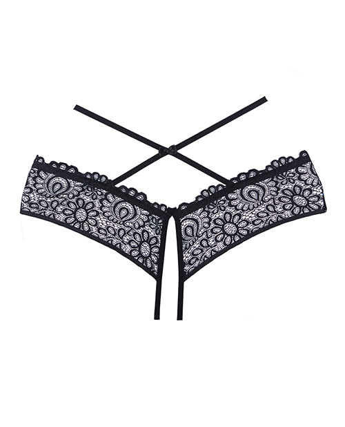 Adore Crayzee Open Panty w/Criss Cross Waist Straps &amp; Lace Black O/S