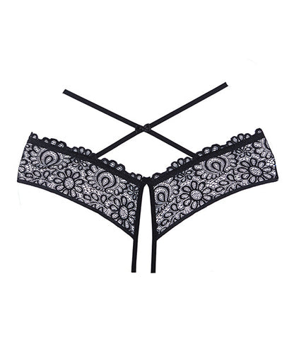 Adore Crayzee Open Panty w/Criss Cross Waist Straps &amp; Lace Black O/S