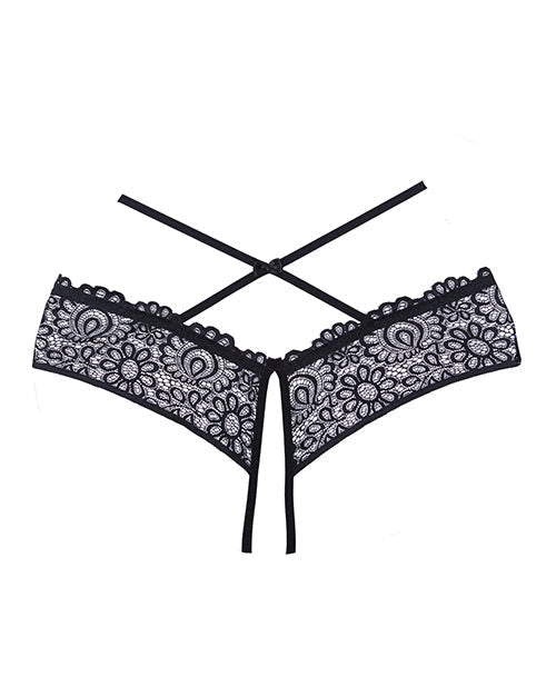 Adore Crayzee Open Panty w/Criss Cross Waist Straps &amp; Lace Black O/S