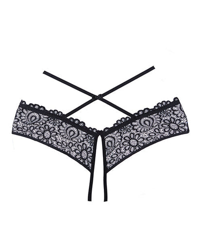 Adore Crayzee Open Panty w/Criss Cross Waist Straps &amp; Lace Black O/S