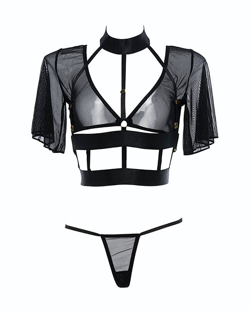 Adore Dreamer Sheer Mesh Strappy Top &amp; Thong Black O/S