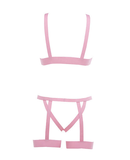 Kitten Teaser Strappy Open Cup Bra &amp; Open Panty w/Leg Straps Pink O/S