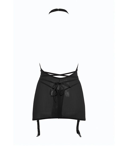 Allure Savannah Sheer Mesh Garter Dress &amp; Open Thong Black S/M
