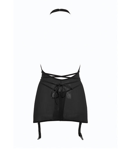 Allure Savannah Sheer Mesh Garter Dress &amp; Open Thong Black S/M