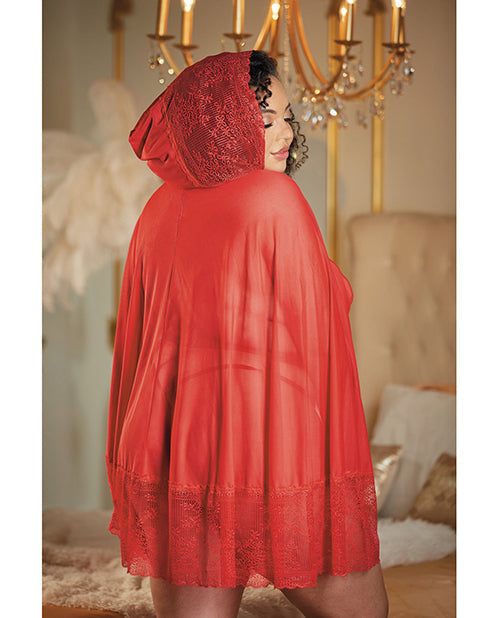 Allure Lace &amp; Mesh Cape w/Attached Waist Belt (G-String NOT included) Red QN