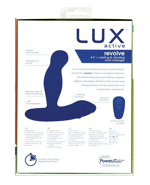 Lux Active Revolve 4.5" Rotating &amp; Vibrating Anal Massager - Dark Blue