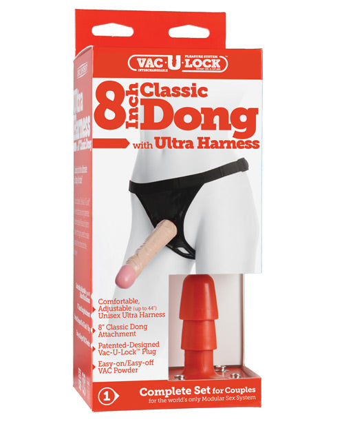 Ultra Harness 2 Set w/8" Dong &amp; Powder - Flesh