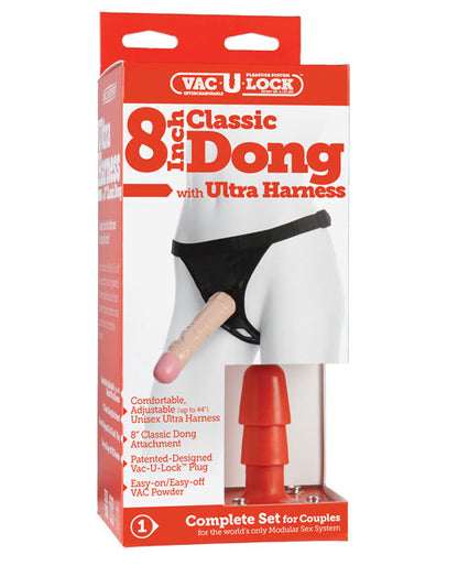 Ultra Harness 2 Set w/8" Dong &amp; Powder - Flesh