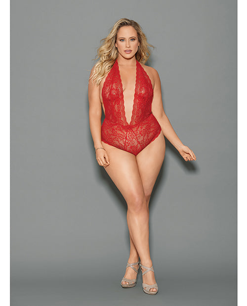 Euphoria Halter Tie Open  Crotch &amp; Butt Teddy Red QN