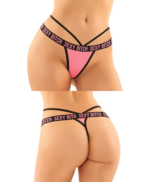 Vibes Buddy Sexy Bitch Lace Panty &amp; Micro Thong Black/PNK L/XL