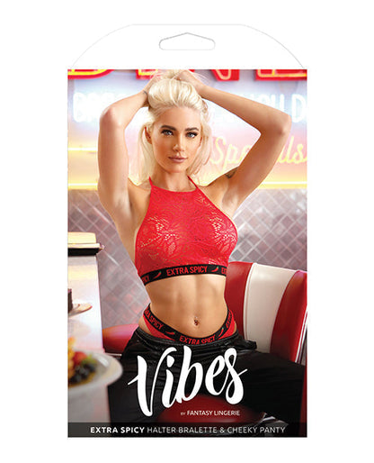 Vibes Extra Spicy Halter Bralette &amp; Cheeky Panty Chili Red S/M