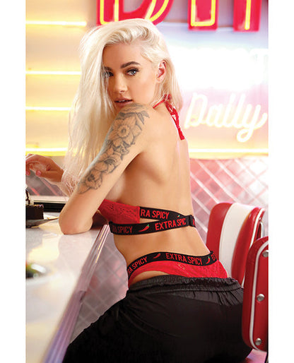 Vibes Extra Spicy Halter Bralette &amp; Cheeky Panty Chili Red S/M