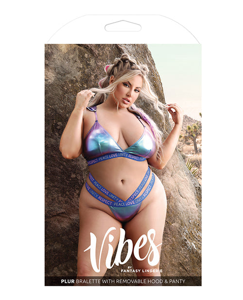 Vibes Plur Bralette w/Removable Hood &amp; Panty Iridescent QN