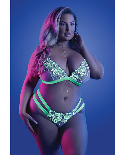 Glow Night Vision Glow In the Dark Bralette &amp; Cage Panty QN