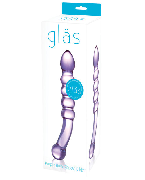 Glas Purple Rain Realistic Dildo | Ribbed Glass Dildo | G-Spot Curved Anal Dildo