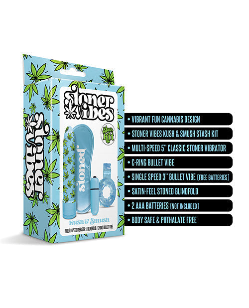 Stoner Vibes Bullet Vibrator | Kush &amp; Smush Stash Kit | Blue Cock Ring and Small Vibrator | Best Vibrator for Sale