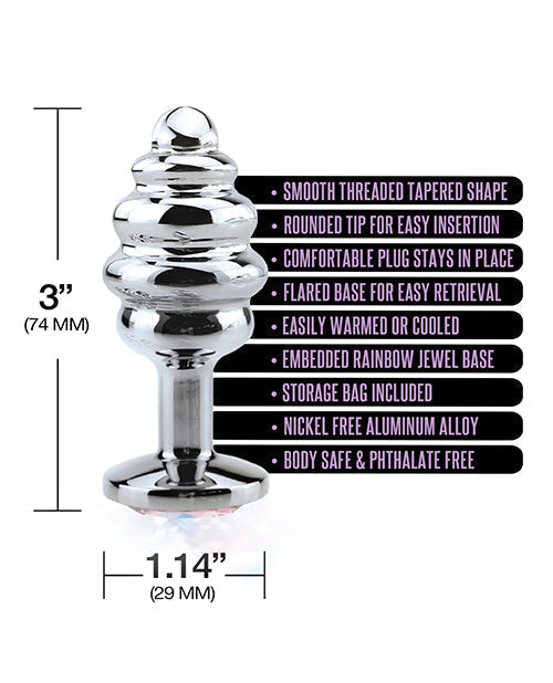 Nixie Honey Dipper Ribbed Metal Rainbow Jeweled Butt Plug - Small