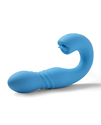 Joi App Controlled Thrusting G-Spot Vibrator &amp; Clit Licker - Blue