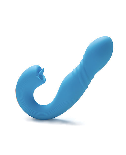 Joi App Controlled Thrusting G-Spot Vibrator &amp; Clit Licker - Blue