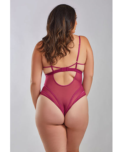 Quinn Cross Dyed Galloon Lace &amp; Mesh Teddy Wine 2X