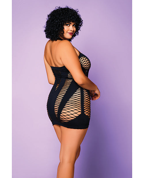Heart of Chaos Seamless Chemise w/Halter Strap &amp; Vertical V Cut Outs Black QN
