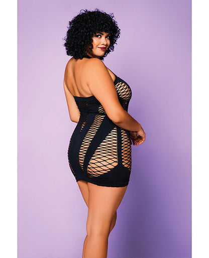 Heart of Chaos Seamless Chemise w/Halter Strap &amp; Vertical V Cut Outs Black QN
