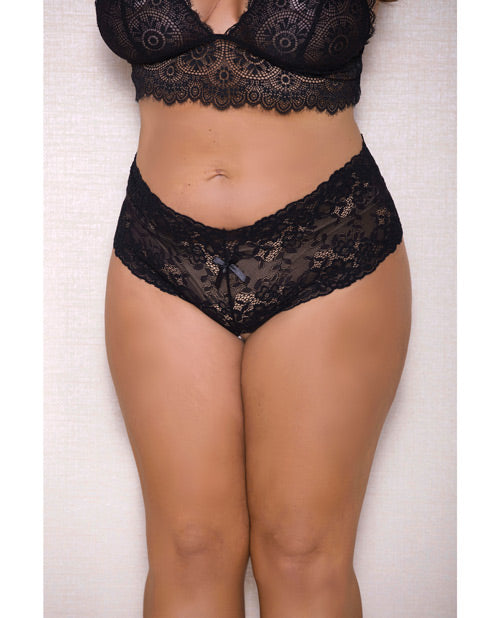 Lace &amp; Pearl Boyshort w/Satin Bow Accents Black 1X/2X